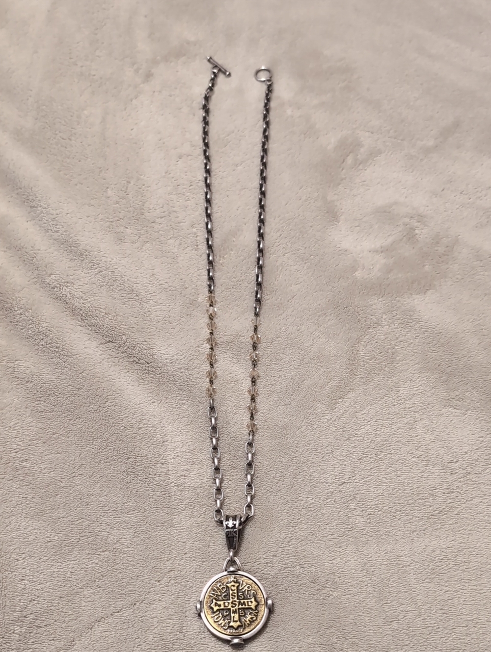 Two-Tone Medallion Pendant Necklace - Silver and Gold